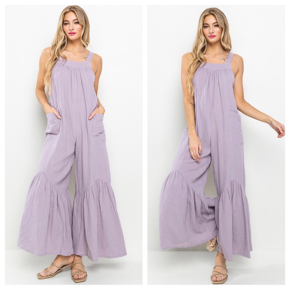 40 Boho -Cotton gauze solid fabric Wide leg
Jumpsuit - Picture 2 of 4